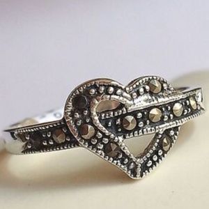 Sterling Silver Marcasite Open Heart Promise Ring Size 8 9